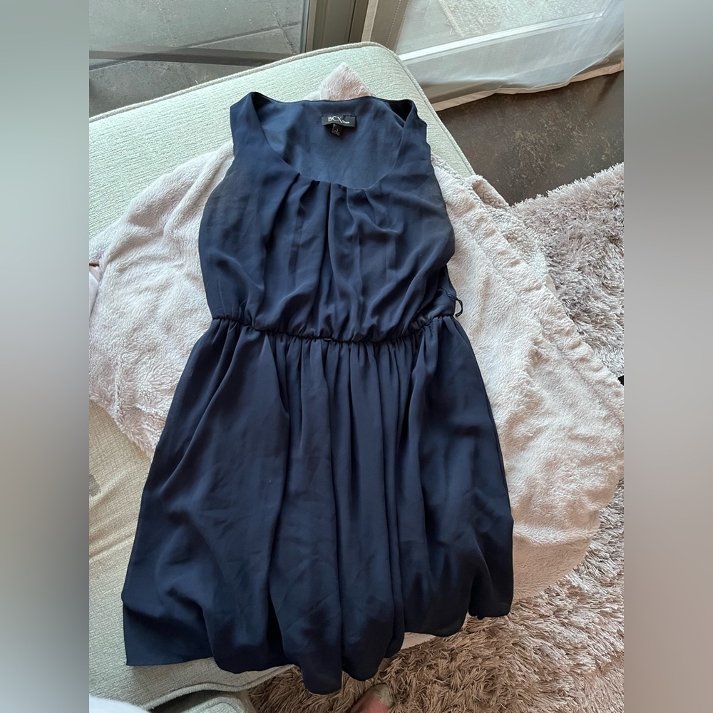 Navy blue mesh sleeveless sundress fit and flare large
